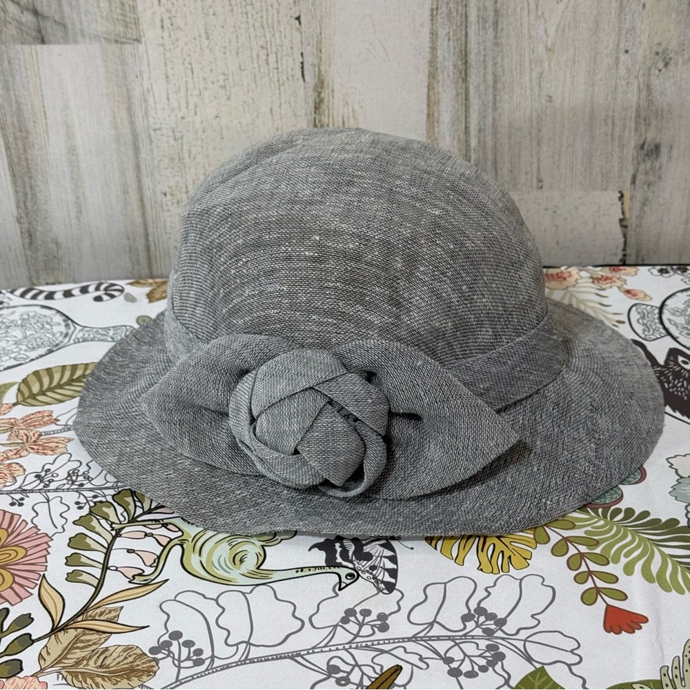 Ellen Tracy Gray Cloche Hat with Floral Accent